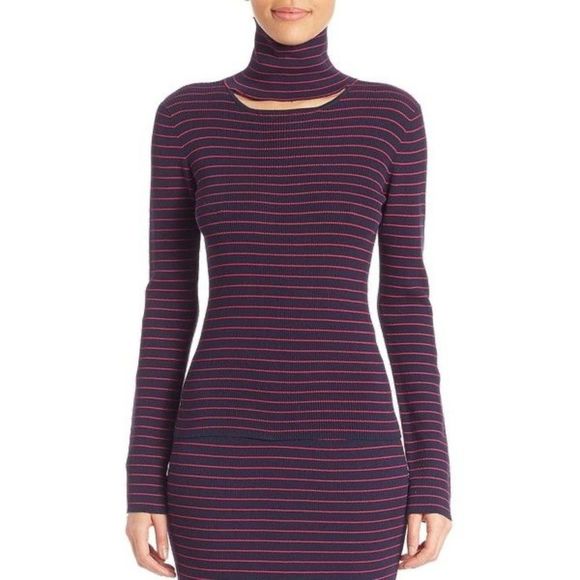 Tanya Taylor Ribbed cut Out Striped turtleneck - Picture 1 of 7